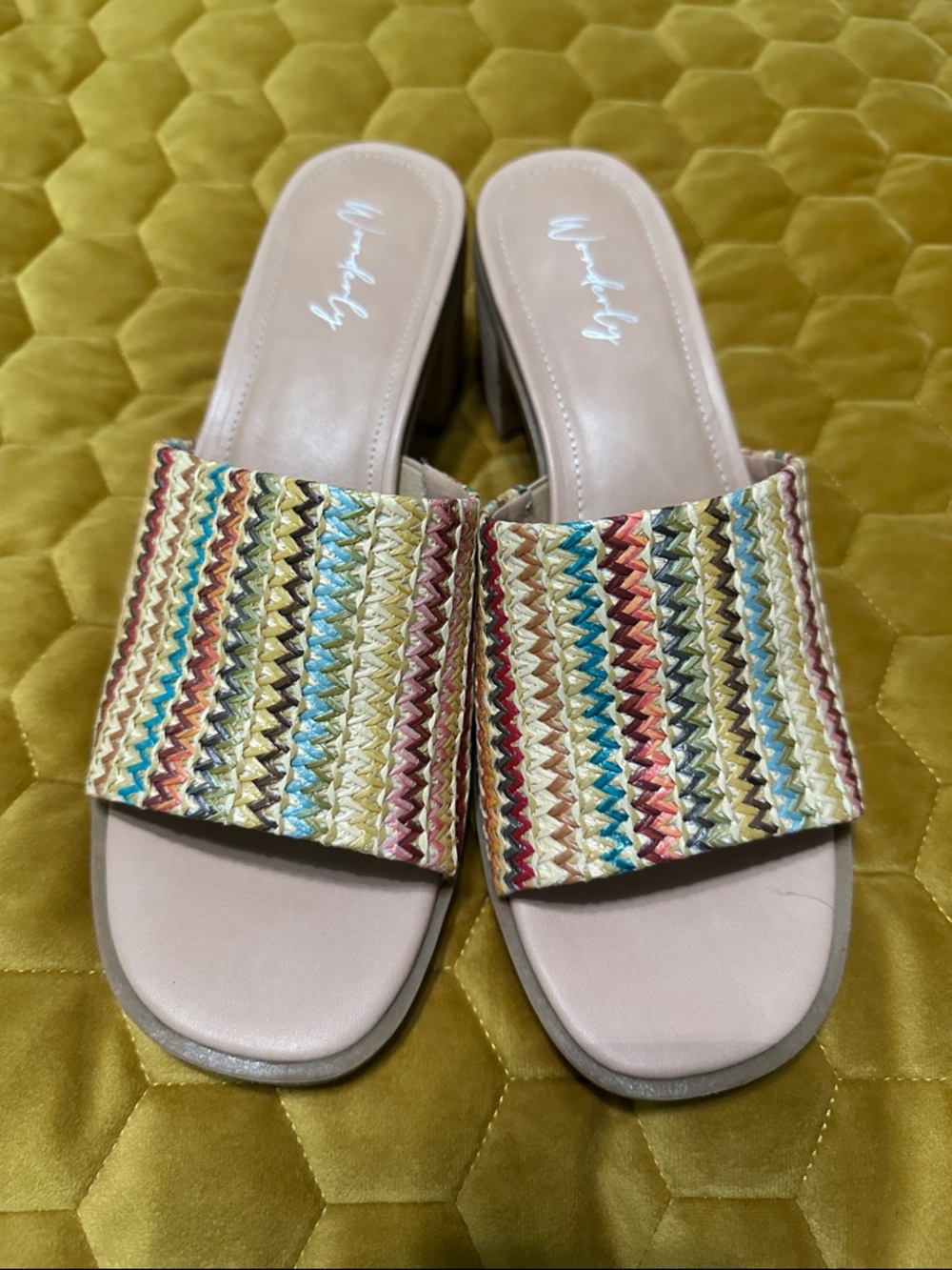 Wonderly Multicolor Zigzag Woven Slide Mules - Pink Cream Base